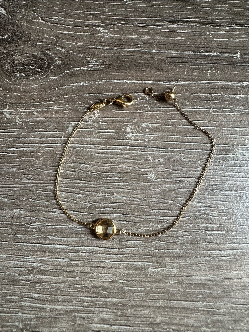 Gold Vermeil Sterling Silver Bracelet With Bezel Set Yellow Gemstone 7 In.